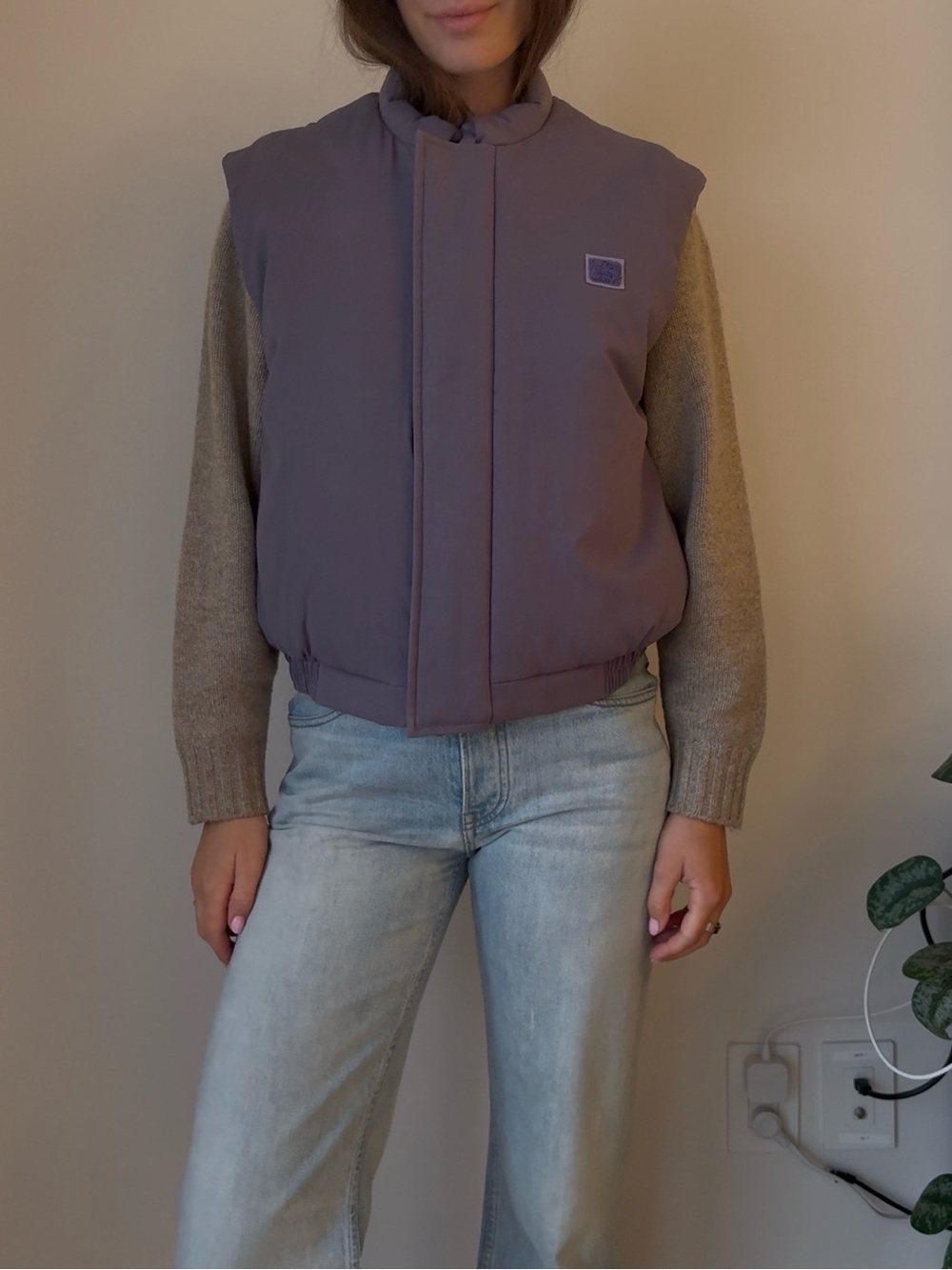 Acne Sleeveless Puffer Vest in Dusty Mauve